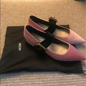 NEWPrada two-tone Pink Velvet point-toe Ballerinas